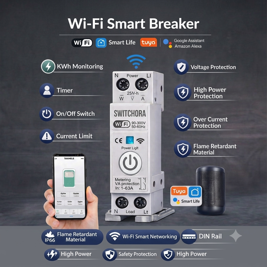 Smart WI-FI Breaker 1P 63A DIN Rail