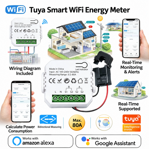 Smart Wi-fi Energy Meter Bidirectional 1 Channel Export and Import Power