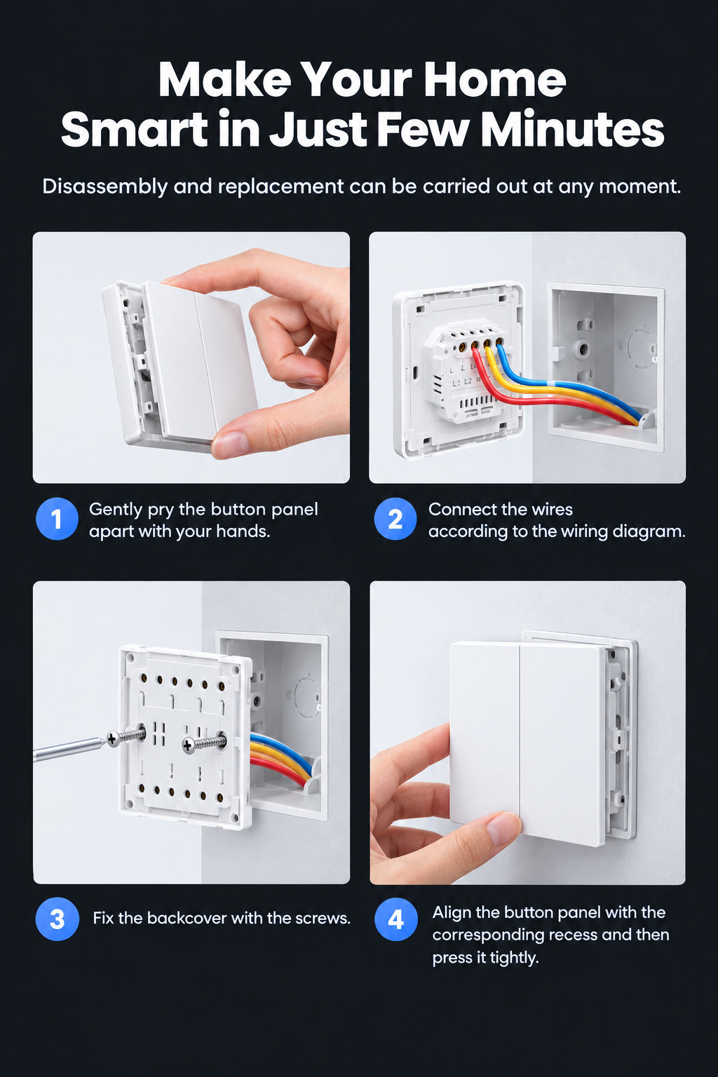 Smart Wi-Fi Double Push Button Panel Pearl White Wall Switch