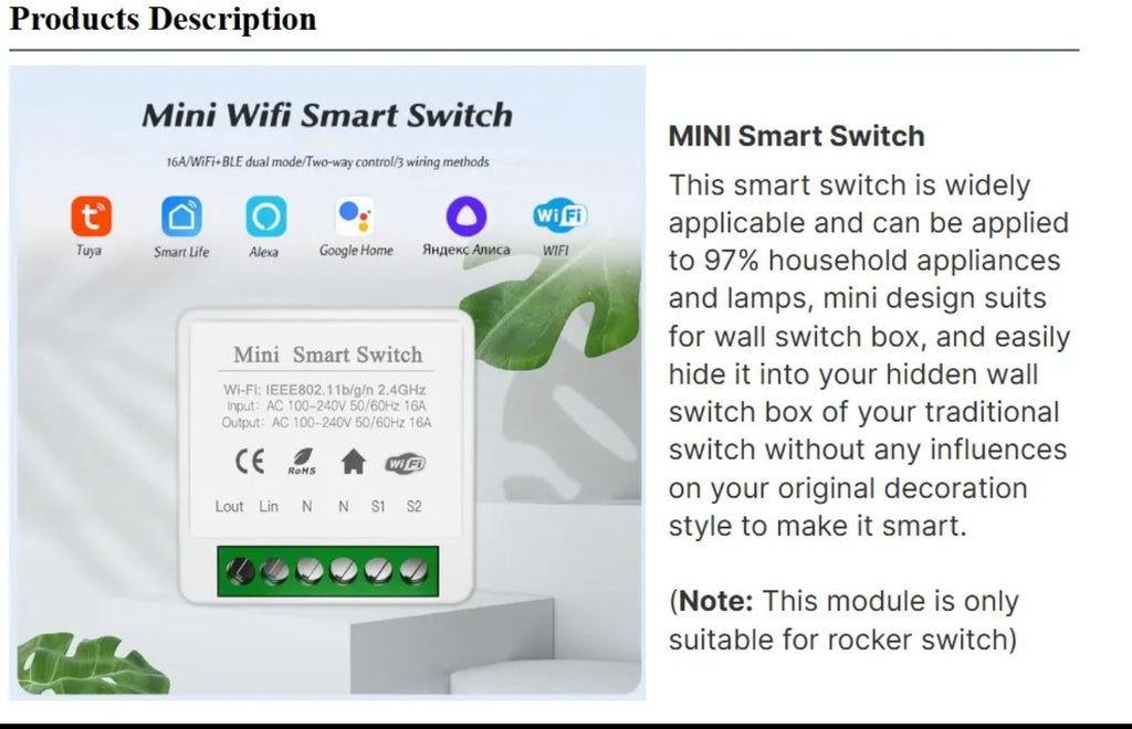 Switchora Smart Wi-fi Mini Switch module 16A, Mini Relay Works with Manual Switch