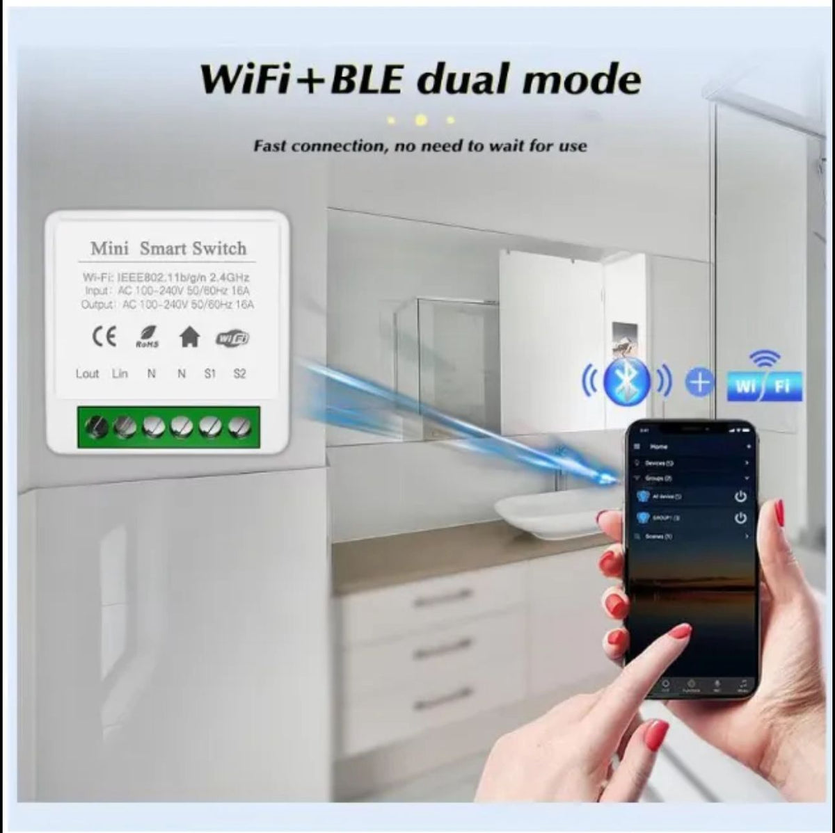 Switchora Smart Wi-fi Mini Switch module 16A, Mini Relay Works with Manual Switch
