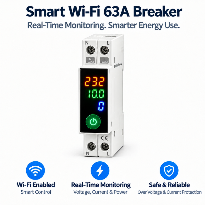 Switchora Smart Wi-fi Breaker 1P 63A – Unit Lock, Digital Screen (Slim)