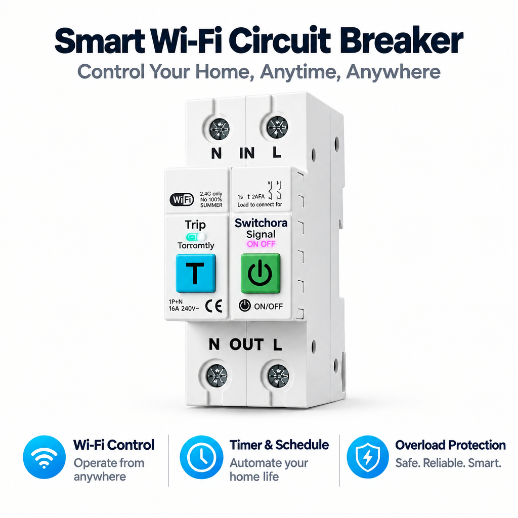 Switchora Smart WiFi Circuit Breaker 2P 63A – Leakage Protection, Energy Meter, Tuya Smart Life