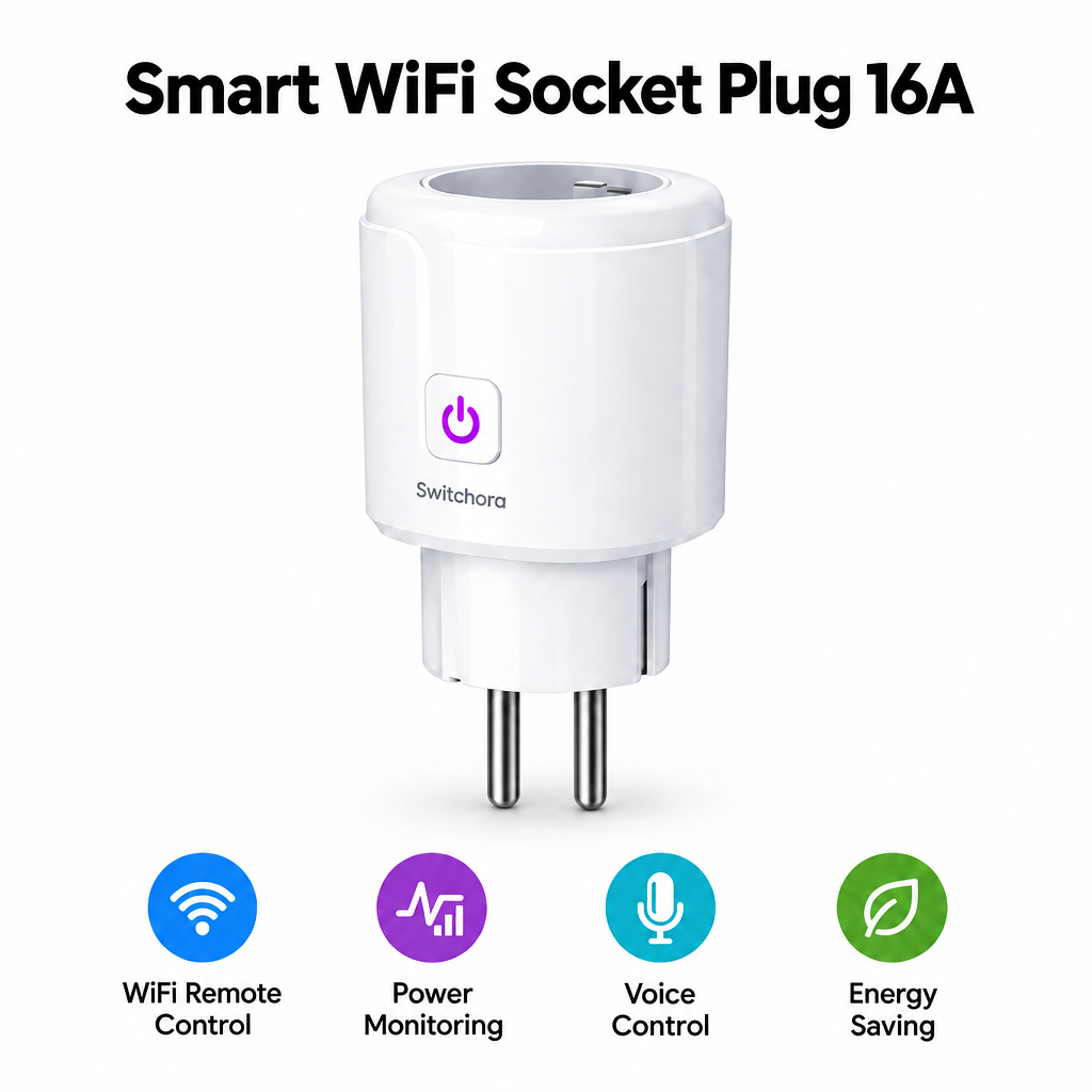 Switchora Smart Wi-fi Plug 16A 2Pin, Energy Monitoring & Plug and Play