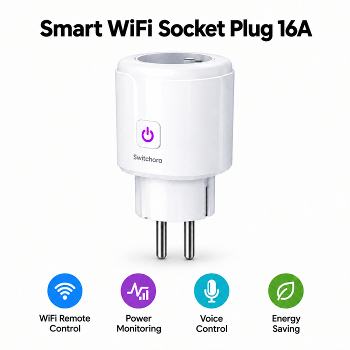 Switchora Smart Wi-fi Plug 16A 2Pin, Energy Monitoring & Plug and Play