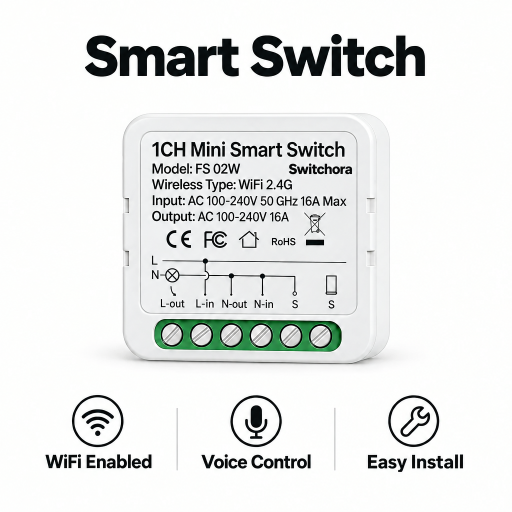 Switchora Smart Wi-fi Mini Switch module 16A, Mini Relay Works with Manual Switch
