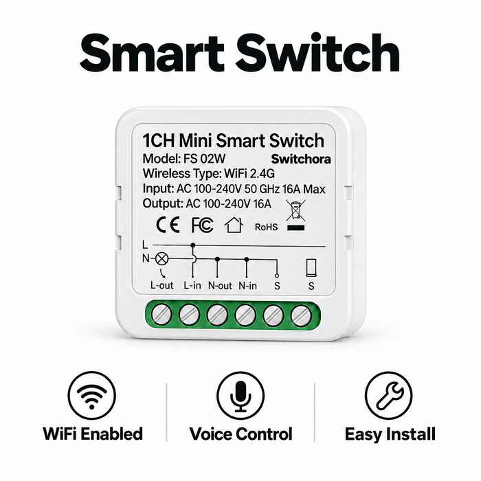 Switchora Smart Wi-fi Mini Switch module 16A, Mini Relay Works with Manual Switch