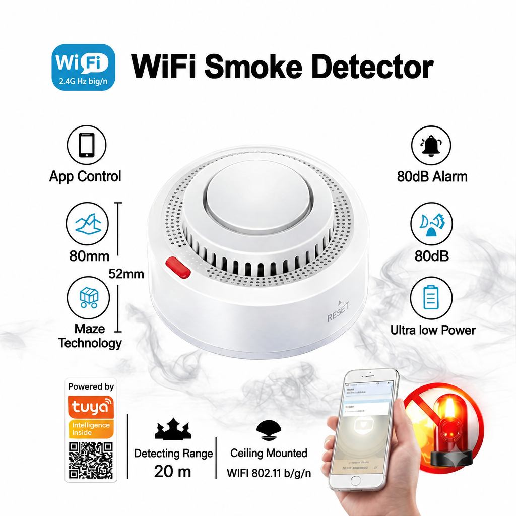 Edited smoke detector image with a white background and black text