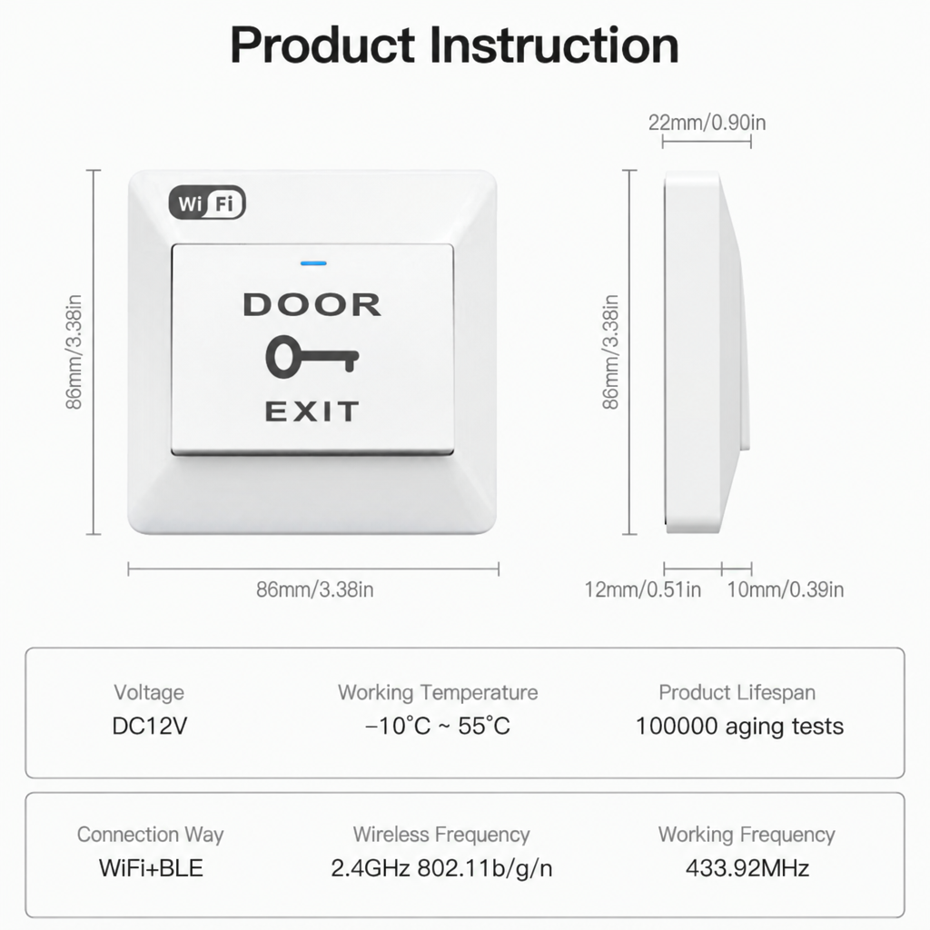 Switchora Smart Wi-fi Exit Push Button, DC 12V 10A IP21