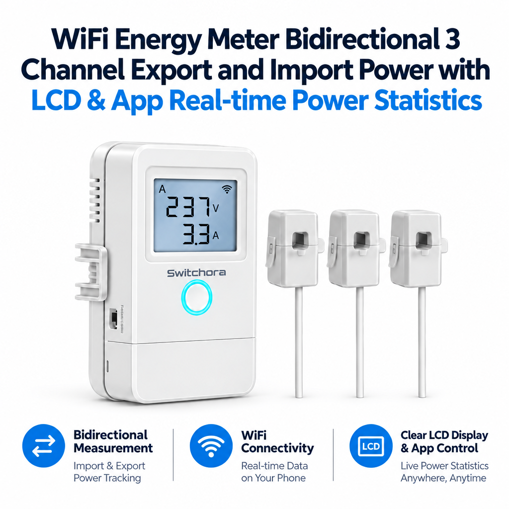 Smart Wi-Fi Energy Meter Bidirectional 3 Channel Export and Import Power with LCD