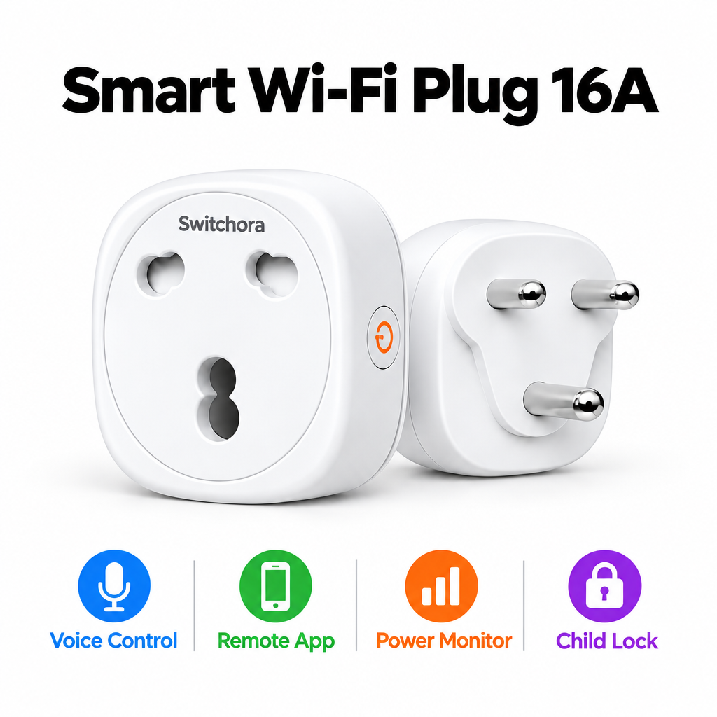Switchora Smart Wi-fi Heavy Duty 3 Pin Power Plug 16A (Power Socket Pin)