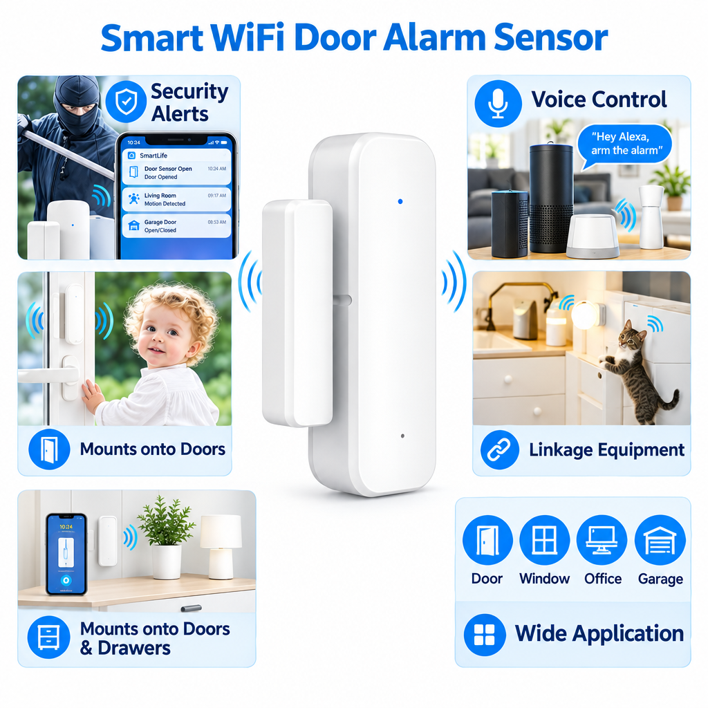 Smart WiFi Door Alarm Sensor, square white-background product image