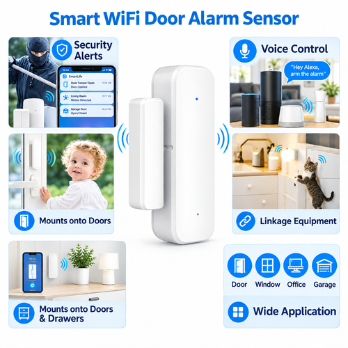 Smart WiFi Door Alarm Sensor, square white-background product image