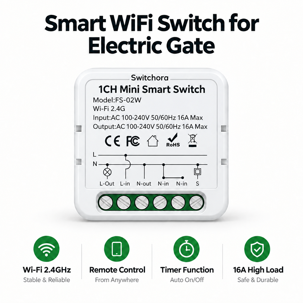 Smart Wi-fi Switch for Electric Gate / Door Lock – 220V